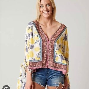 Free People freshly squeezed lemon print boho summer top blouse